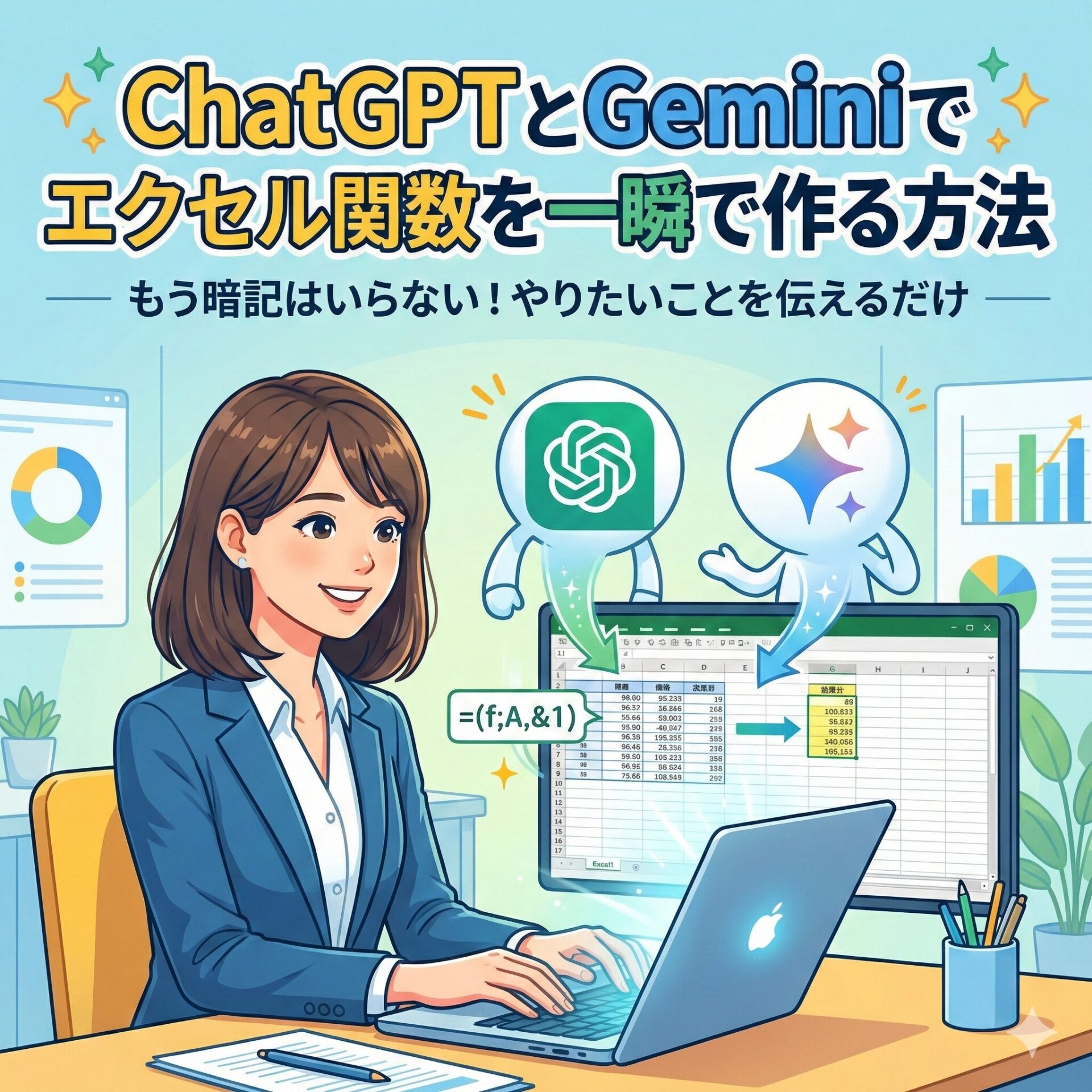 ChatGPTとGeminiでエクセル関数を一瞬で作る方法サムネイル画像