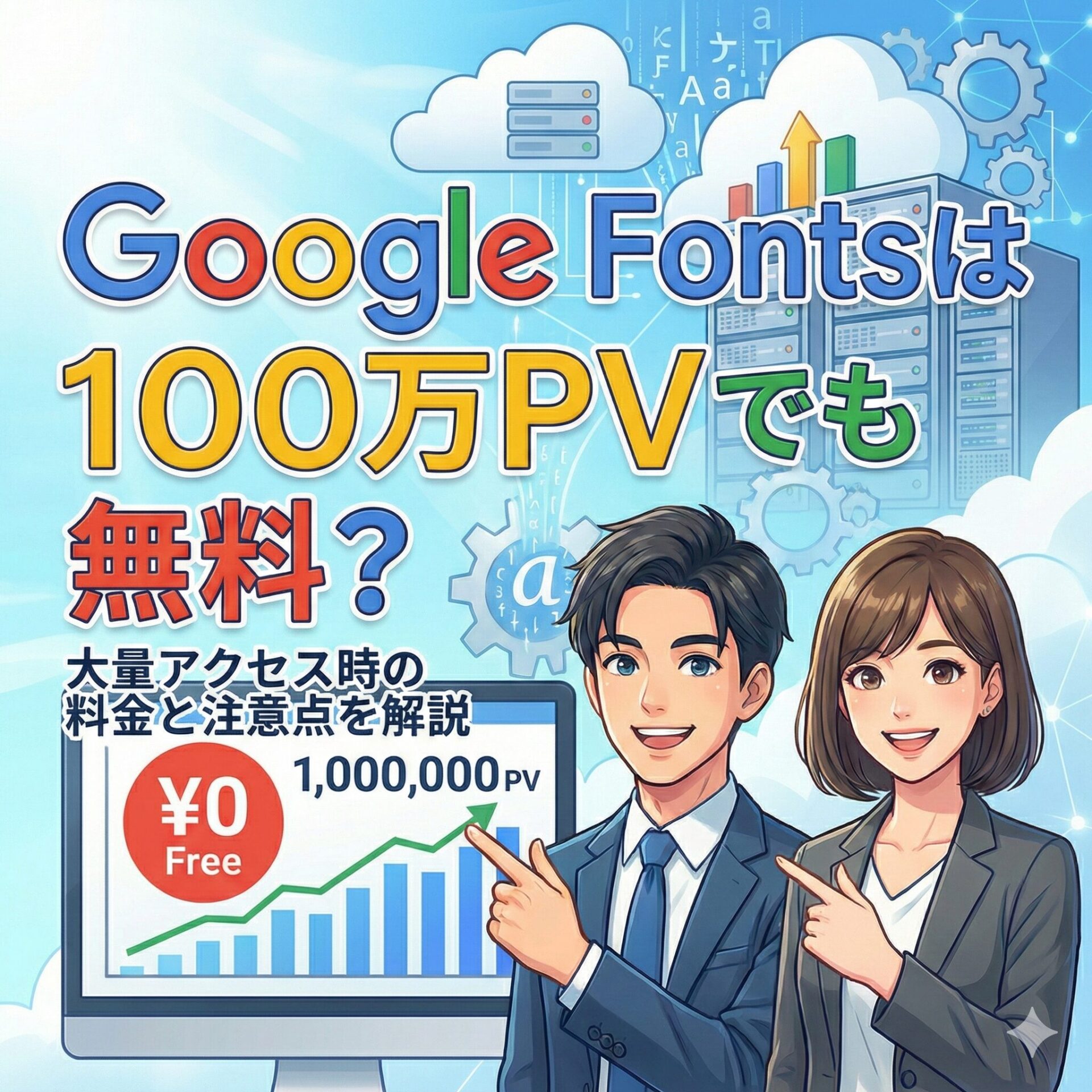 Google Fontsは100万PVでも無料？大量アクセス時の料金と注意点を解説サムネイル画像