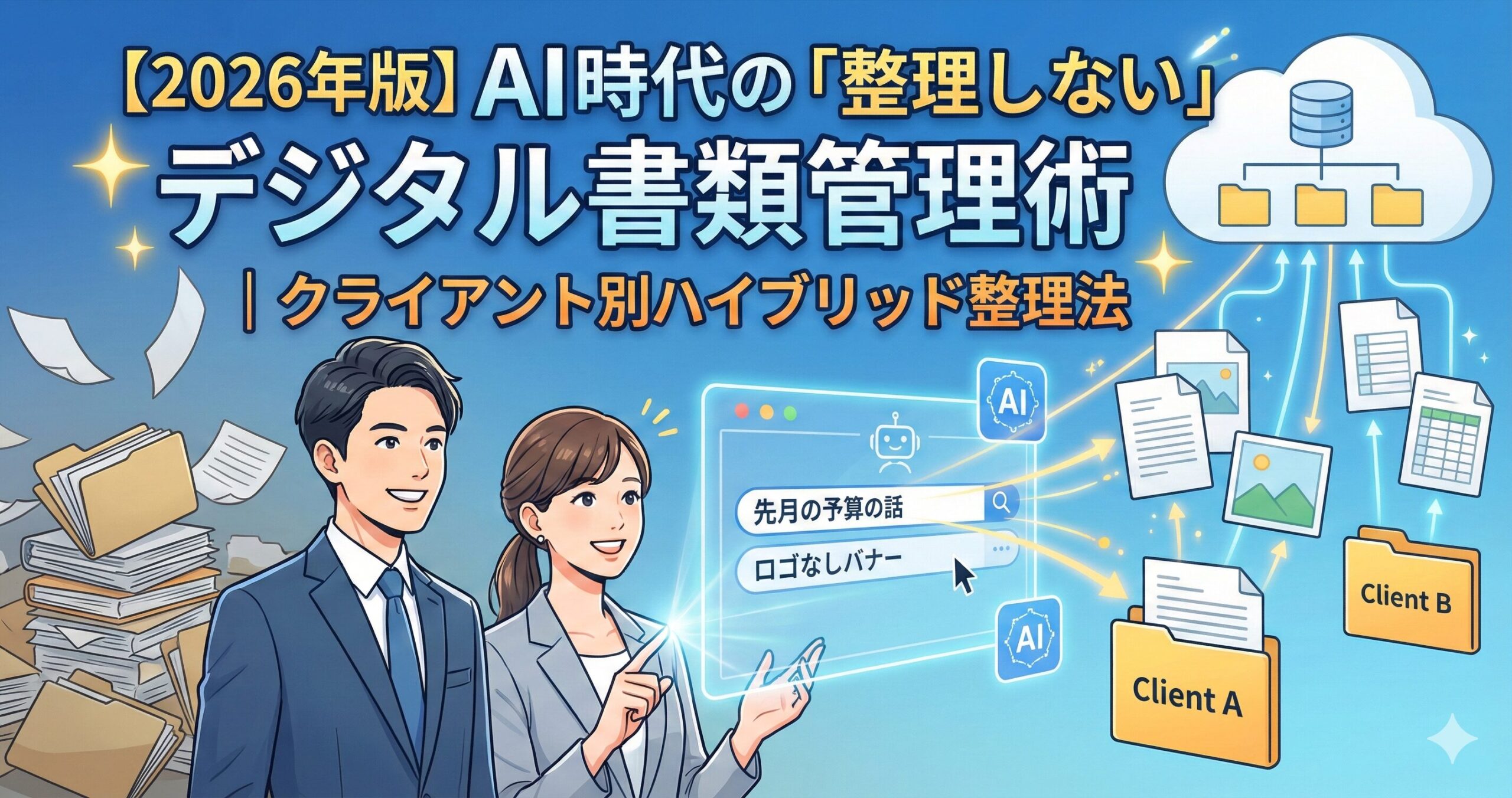 【2026年版】AI時代の「整理しない」デジタル書類管理術｜クライアント別ハイブリッド整理法サムネイル画像