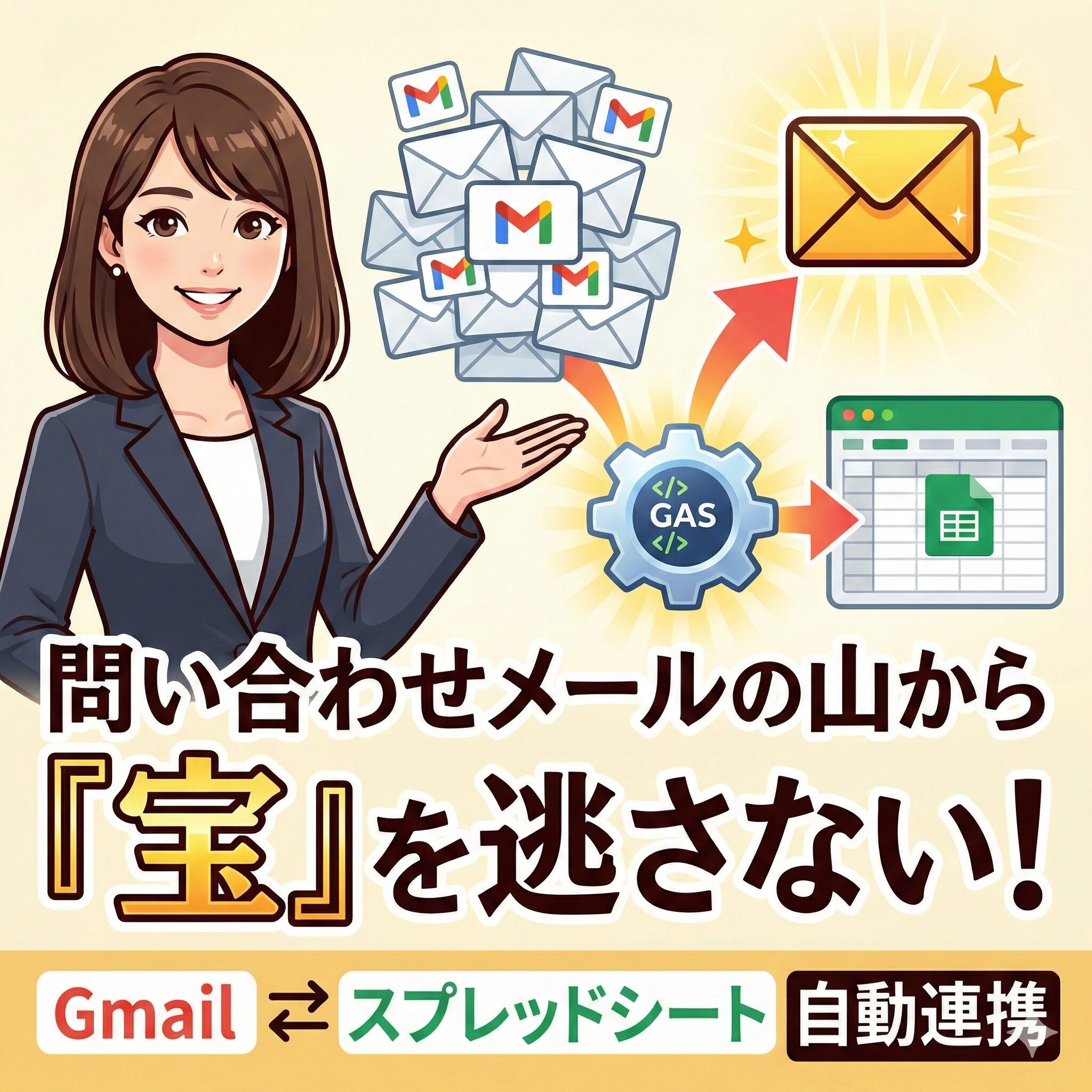 問い合わせメールの山から「宝」を逃さない！Gmailをスプレッドシートに自動連携して、営業・スパムを秒速で仕分ける方法サムネイル画像