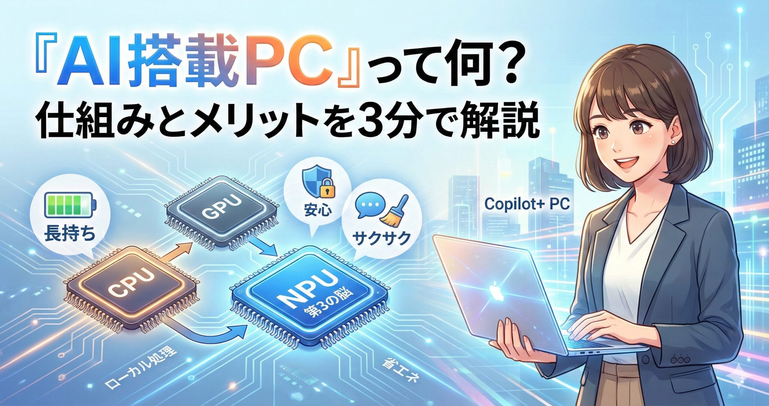 「AI搭載PC」って何？仕組みとメリットを3分で解説サムネイル画像