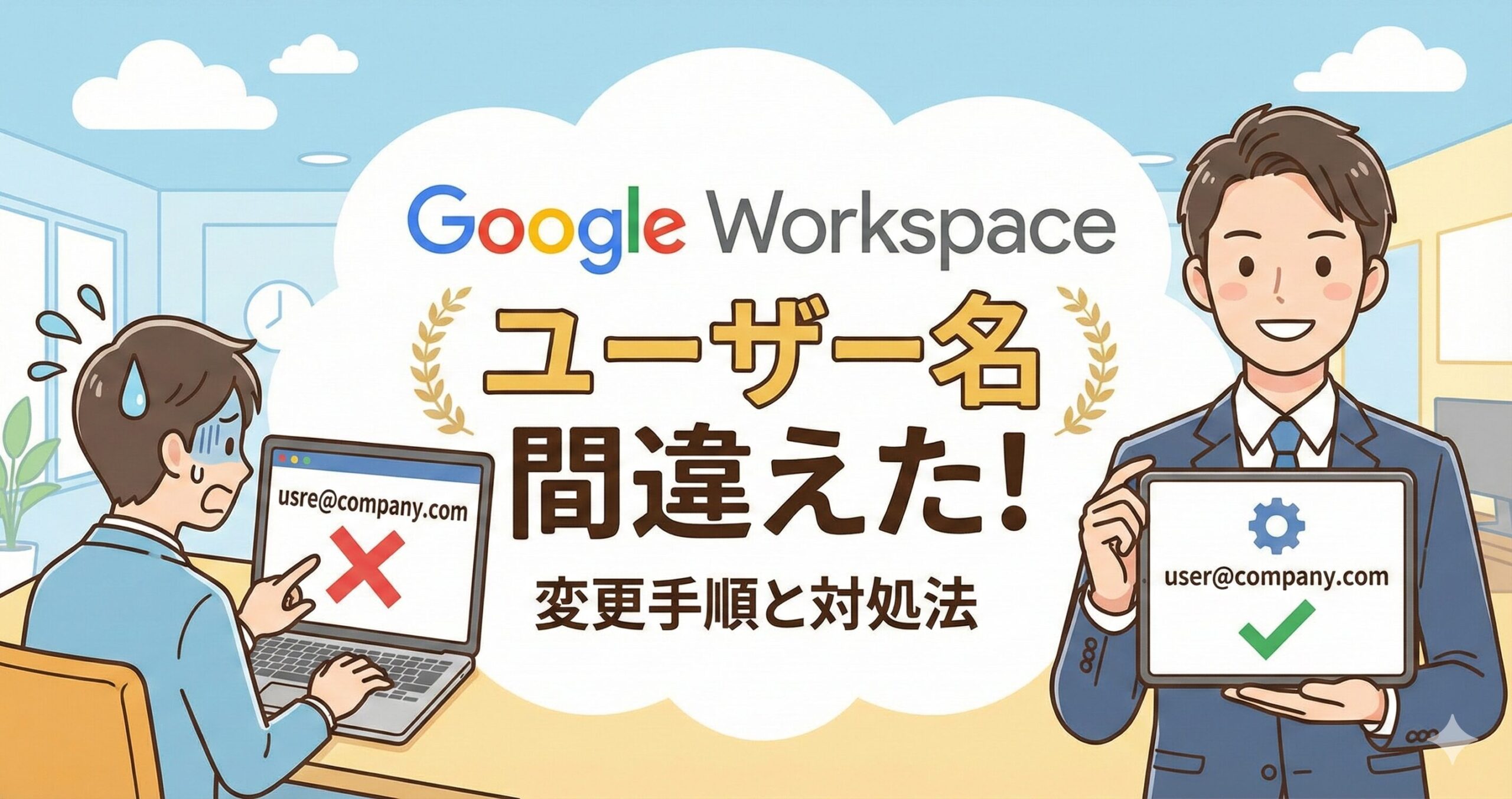 Google Workspace登録時にユーザー名を間違えた！変更手順と対処法サムネイル画像