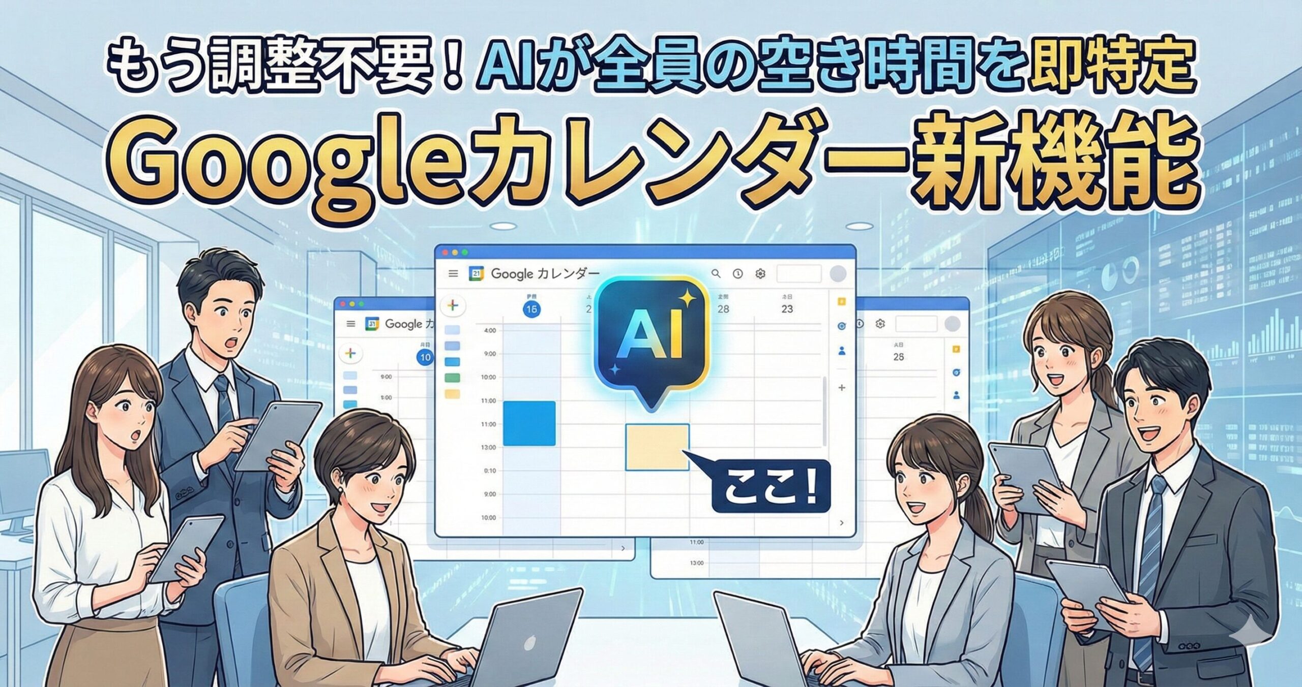 もう調整不要！AIが全員の空き時間を「ここ！」と即特定するGoogleカレンダーの新機能サムネイル画像