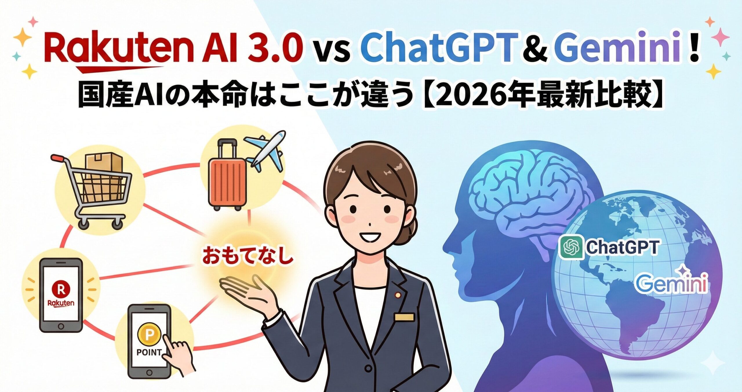 Rakuten AI 3.0 vs ChatGPT & Gemini！国産AIの本命はここが違う【2026年最新比較】サムネイル画像