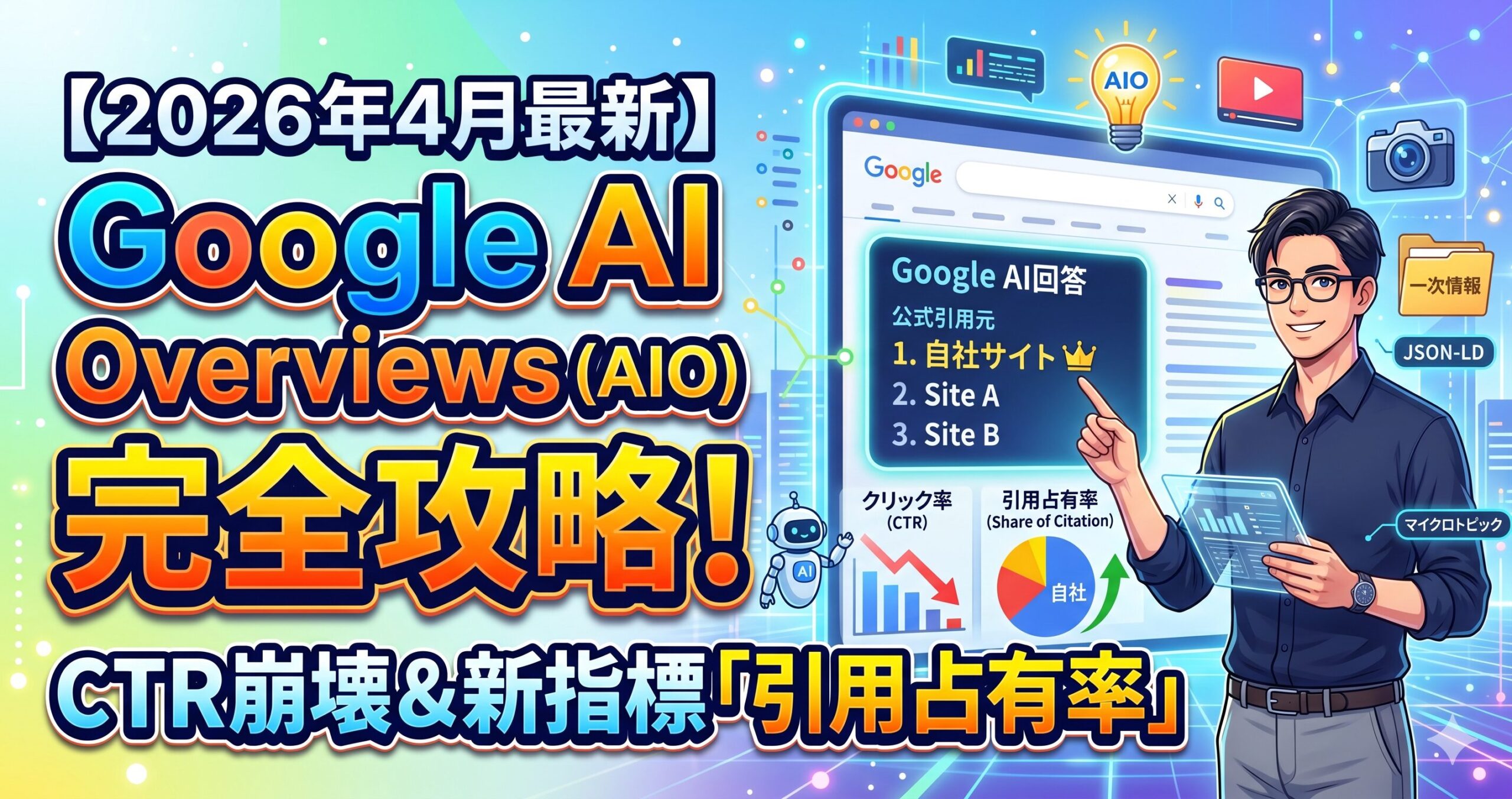 【2026年4月最新】Google AI Overviews完全攻略：クリック率（CTR）の崩壊と「引用占有率」の新定義サムネイル画像