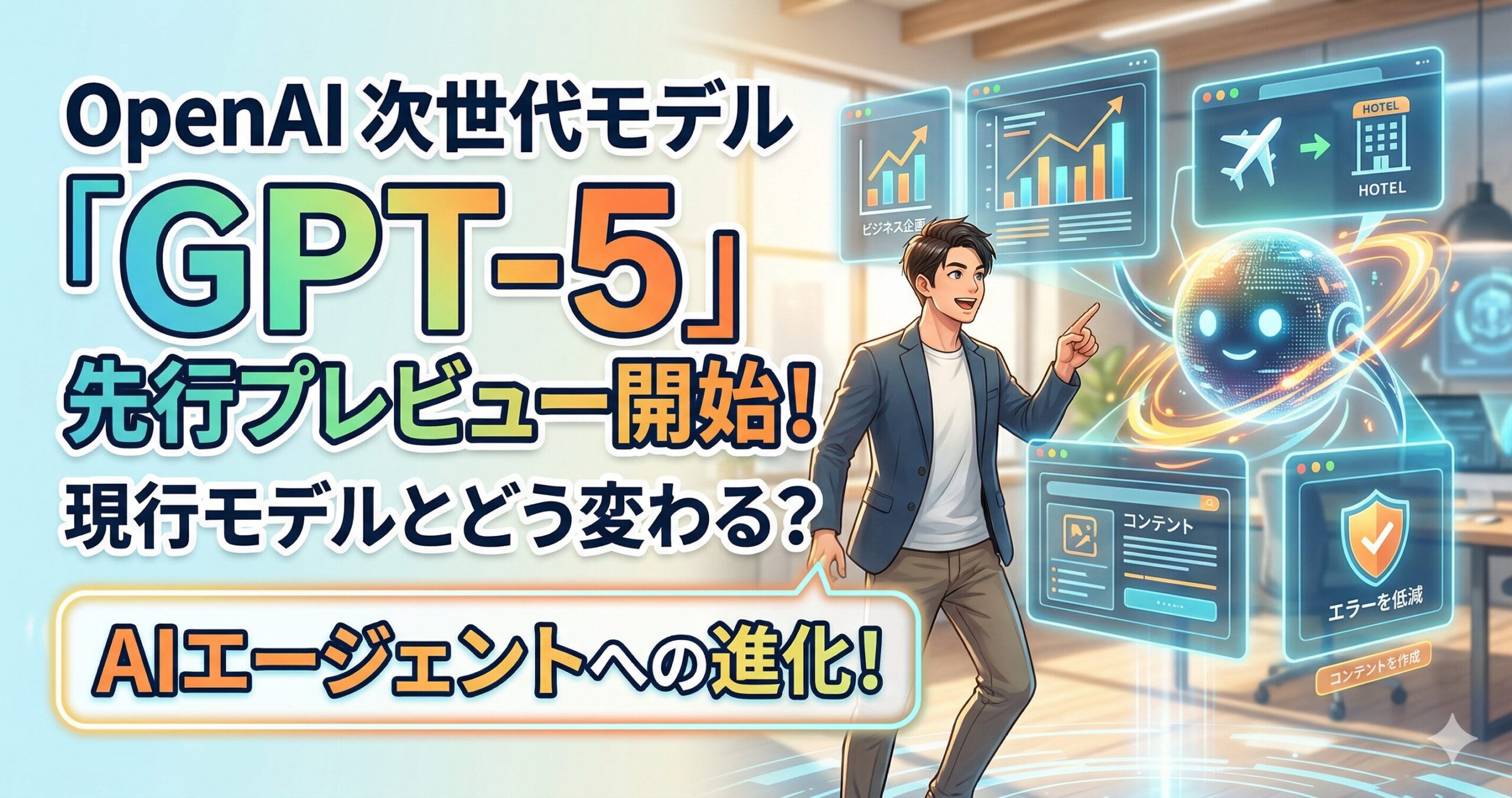 【2026年最新】GPT-5の先行プレビュー開始！「AIエージェント」で仕事はこう変わる。現行モデルとの決定的な違いとは？サムネイル画像