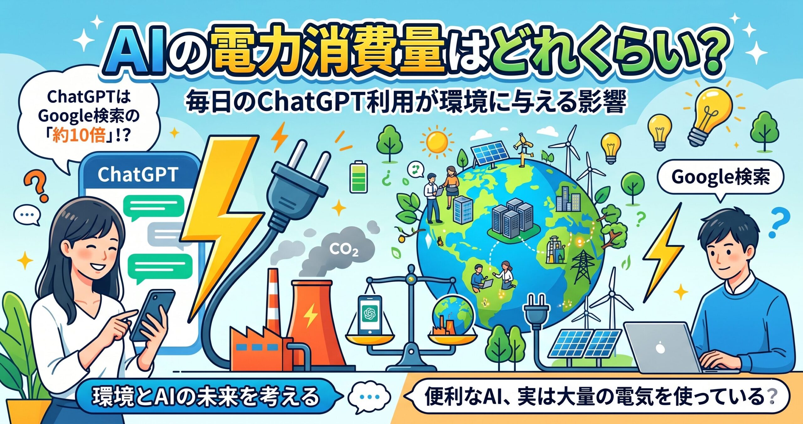 AIの電力消費量はどれくらい？毎日のChatGPT利用が環境に与える影響サムネイル画像