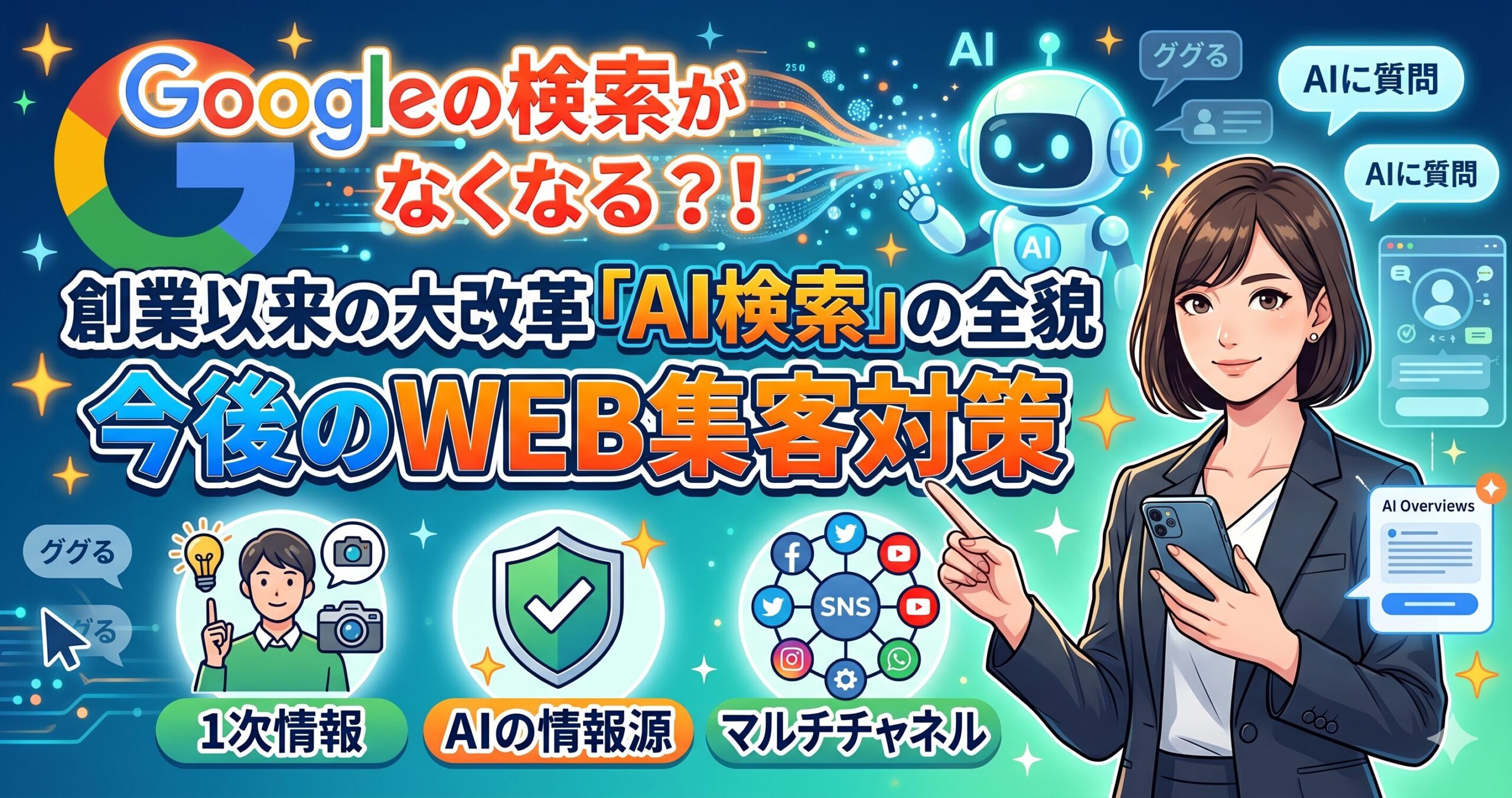 Googleの検索がなくなる？！創業以来の大改革「AI検索」の全貌と今後のWEB集客対策サムネイル画像