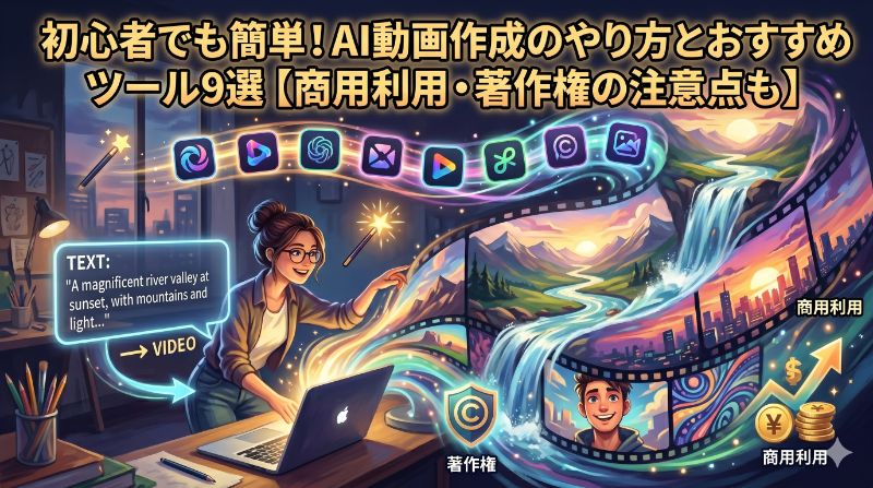 初心者でも簡単！AI動画作成のやり方とおすすめツール9選【商用利用・著作権の注意点も】サムネイル画像