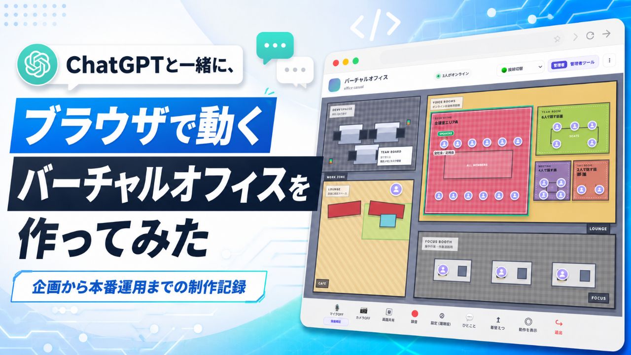 ChatGPTと一緒に、ブラウザで動くバーチャルオフィスを作ってみたサムネイル画像