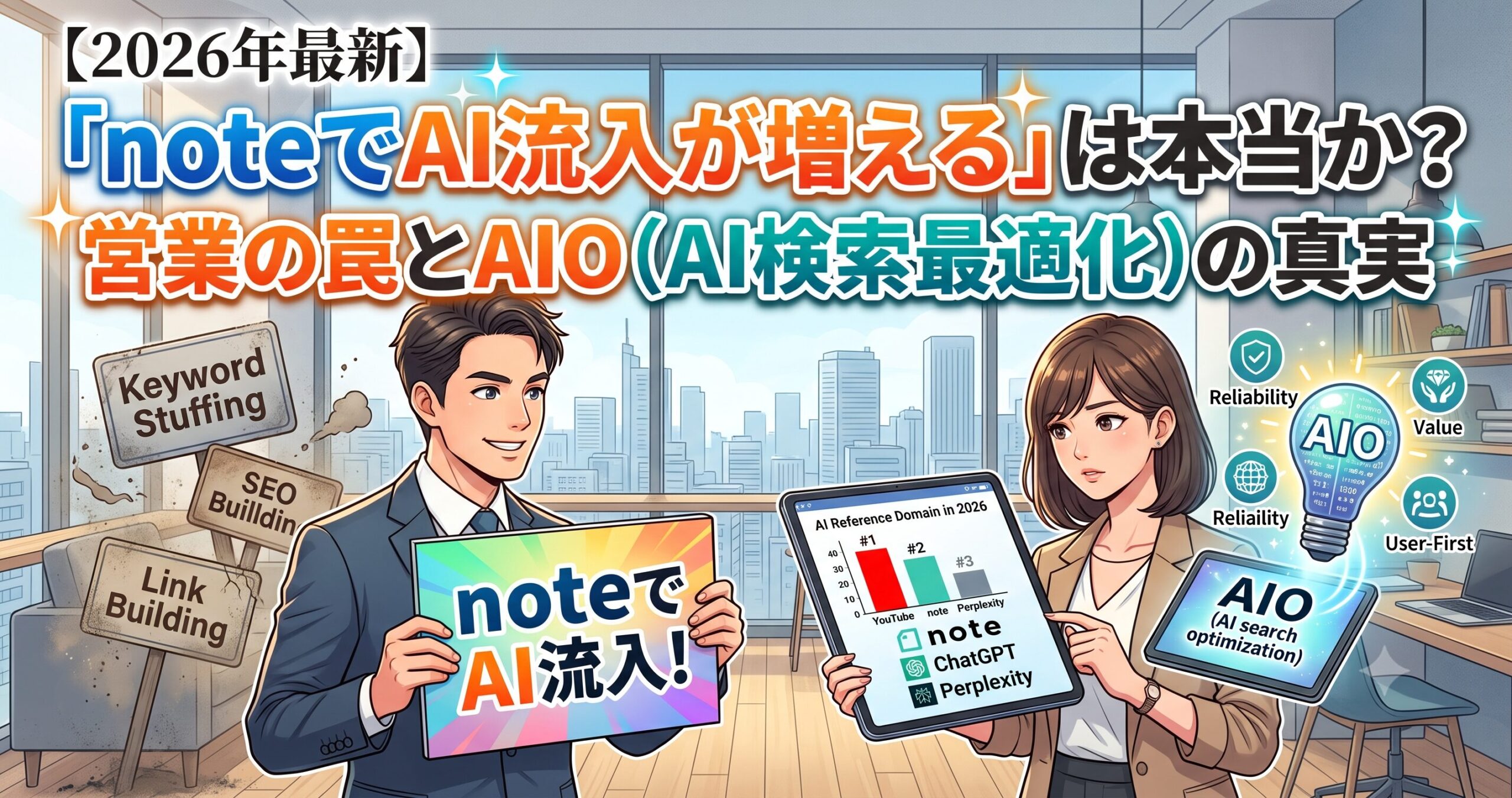 【2026年最新】「noteでAI流入が増える」は本当か？営業の罠とAIO（AI検索最適化）の真実サムネイル画像