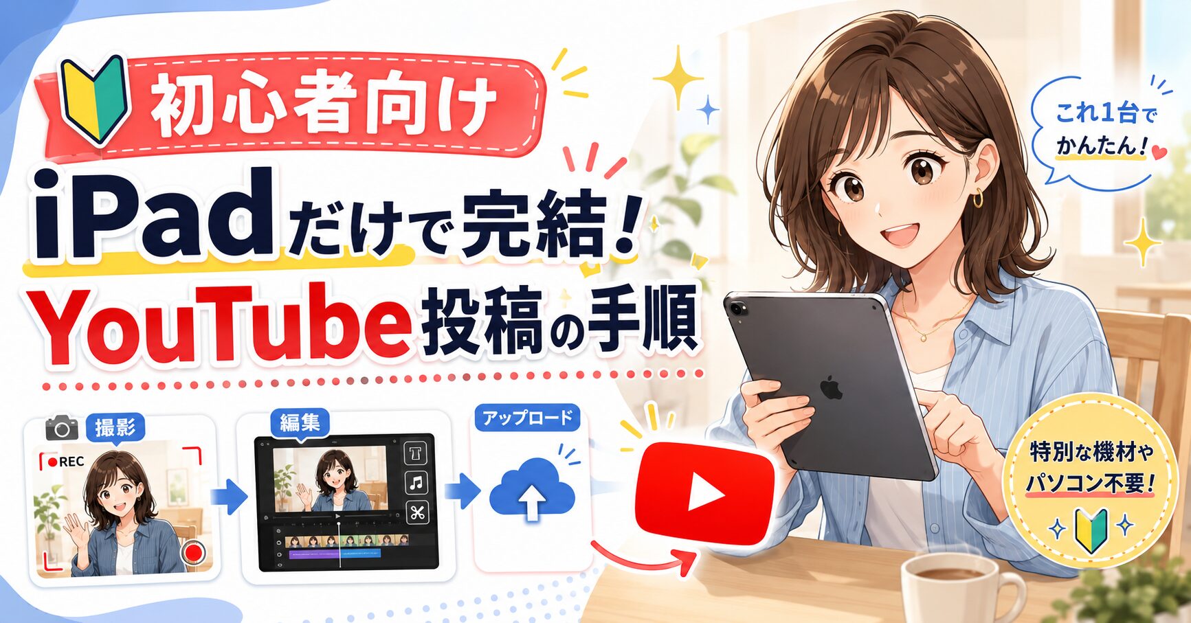 【初心者向け】iPadだけで完結！YouTubeに動画を撮影・アップロードする手順を優しく解説サムネイル画像
