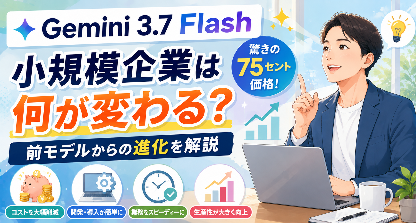 Gemini 3.7 Flashで小規模企業は何が変わる？75セント価格と前モデルからの進化を解説サムネイル画像