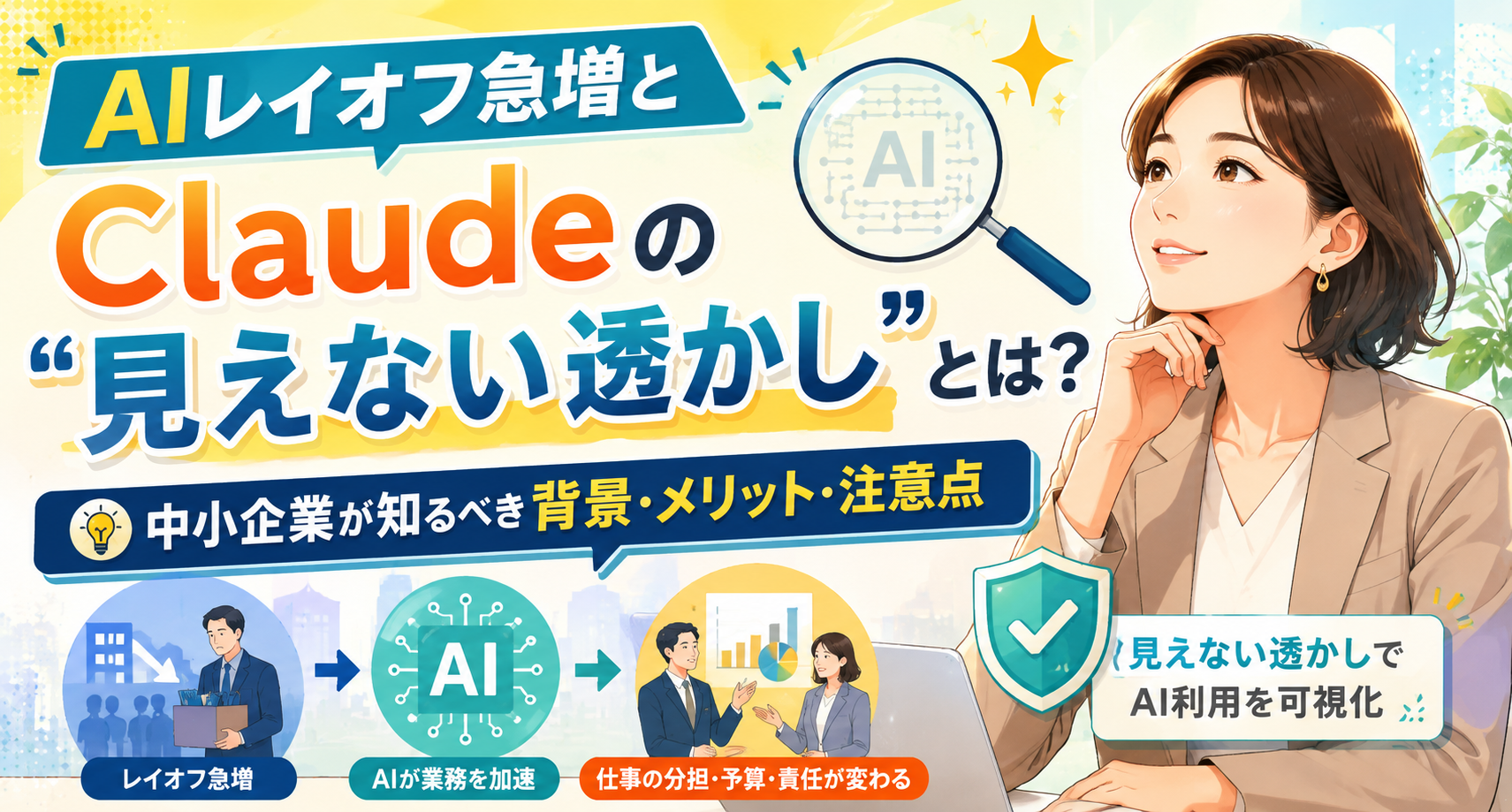 AIレイオフ急増とClaudeの「見えない透かし」とは？中小企業が知るべき背景・メリット・注意点サムネイル画像